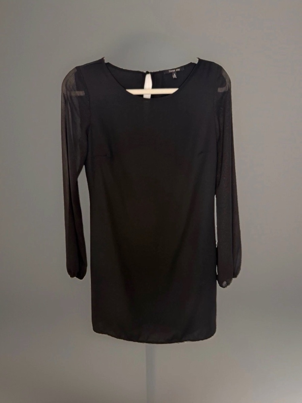 Black Long Sleeve Sheer-Sleeve Dress